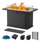 43" Propane Fire Pit Table with Wind Guard - 60,000 BTU Gas Fire Pit with Blue Glass Rocks, Waterproof Cover & 2 Cup Holders for Deck, Backyard, Garden