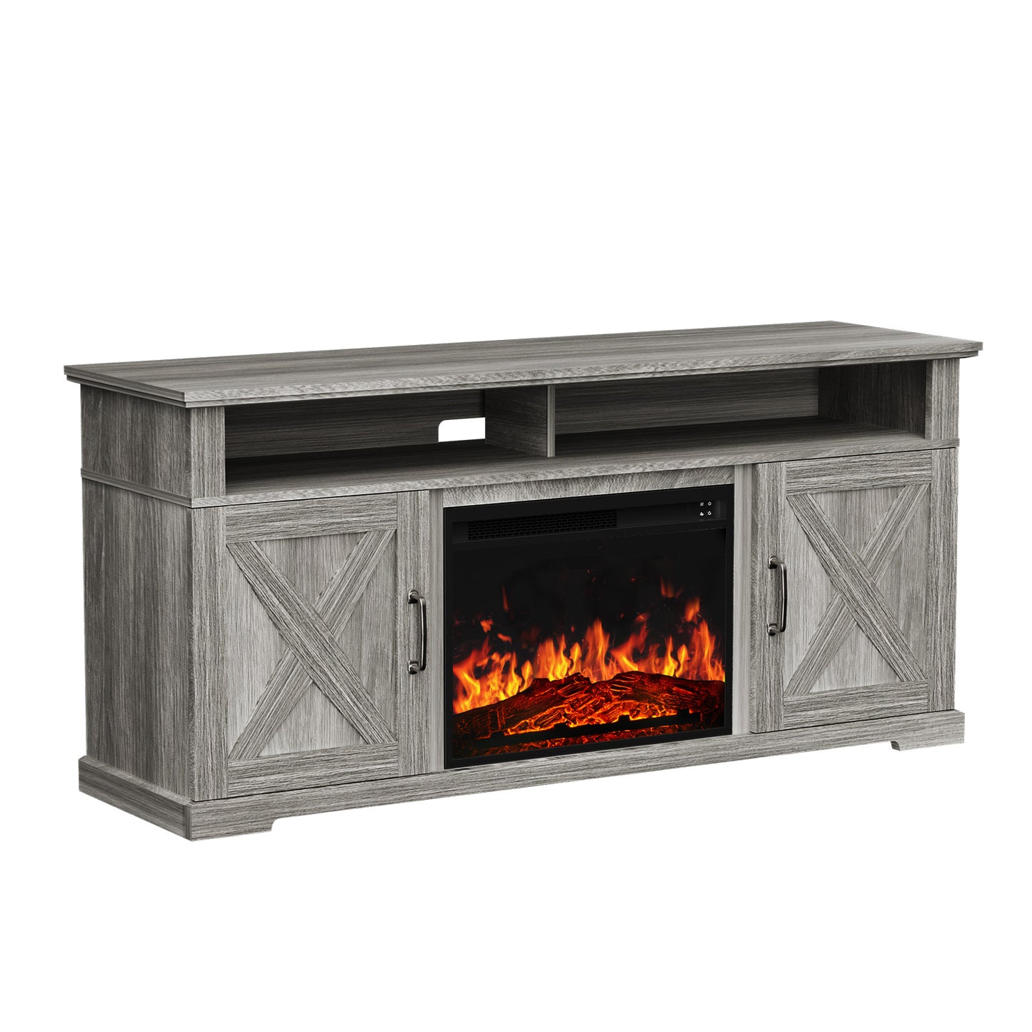Electric Fireplace TV Stand for TVs up to 65", Farmhouse Entertainment Center with Fireplace, Grey