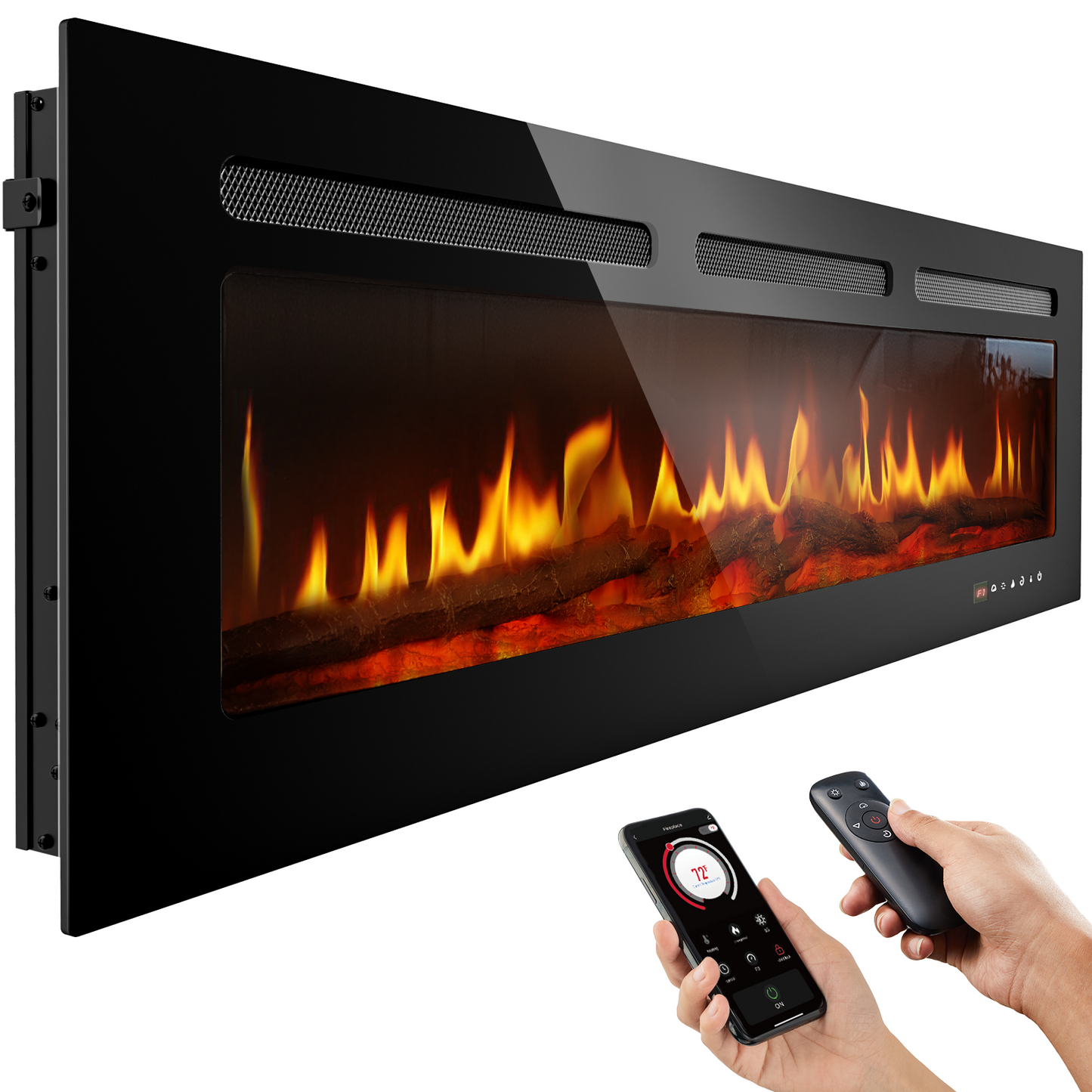 50 inch Wall Mounted Electric Fireplace Indoor Recessed Fireplace Heater with Touch Screen, Timer, Adjustable Flame Color and Speed