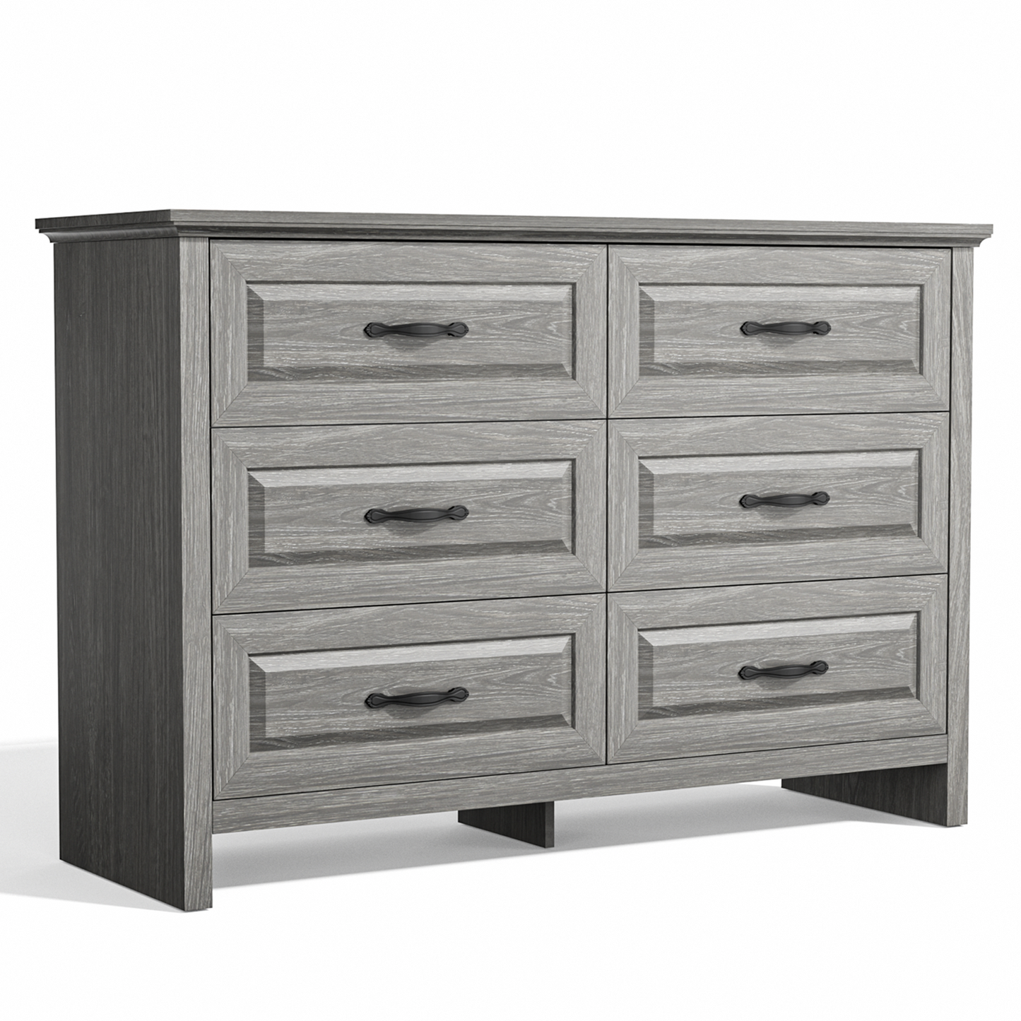 Farmhouse 6 Drawer Dresser for Bedroom, 47.2" Wide Double Dresser with Large Drawers, Wooden Chest of Drawers for Living Room, Hallway, Entryway, Nursery Room, Gray