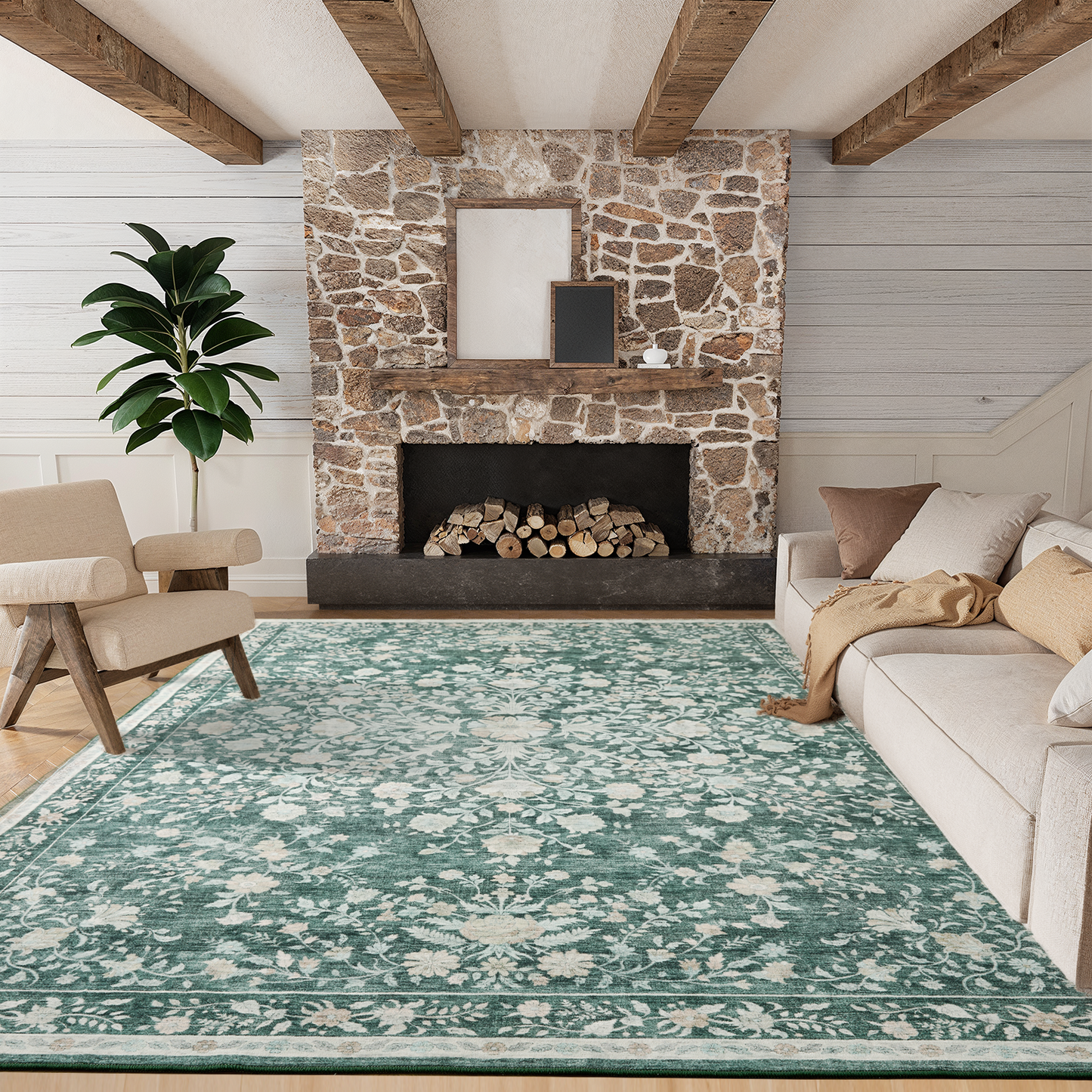 5'x7' Boho Area Rugs for Living Room, Machine Washable Stain Resistant Non-Shed Carpet, Area Rug with Non-Slip Backing for Bedroom, Dining Room, Dorm, Office