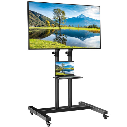Modern Rolling Floor TV Stand Mobile Tilting TV Cart Floor TV Stand with Shelf for 32-75 inch Flat Panel TVs,Max 600x400mm