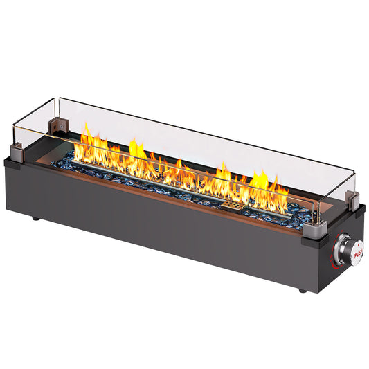 28" Portable Propane Fire Pit, 50000 BTU Outdoor Tabletop Firepit with Glass Wind Guard & Beads, Lightweight Stainless Steel Firepit for Patio, Deck, Camping, Backyard