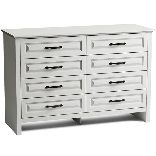 Farmhouse 8 Drawer Horizontal Dresser for Bedroom, Modern White Chest of Drawers Wood Storage Cabinet for Living Room, Hallway, Entryway, Nursery Room