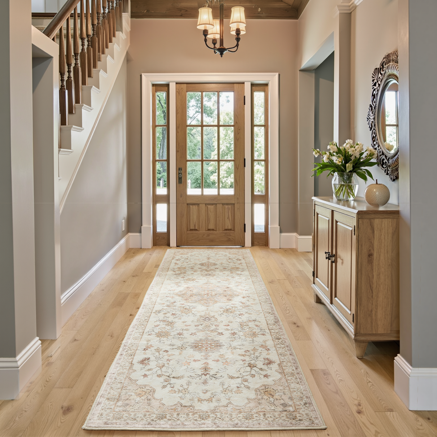 2.6'x8' Boho Runner Rug for Hallway, Machine Washable Stain Resistant Non-Shed Carpet, Runner Rug with Non-Slip Backing for Kitchen, Entryway, Bedroom, Laundry, Bathroom