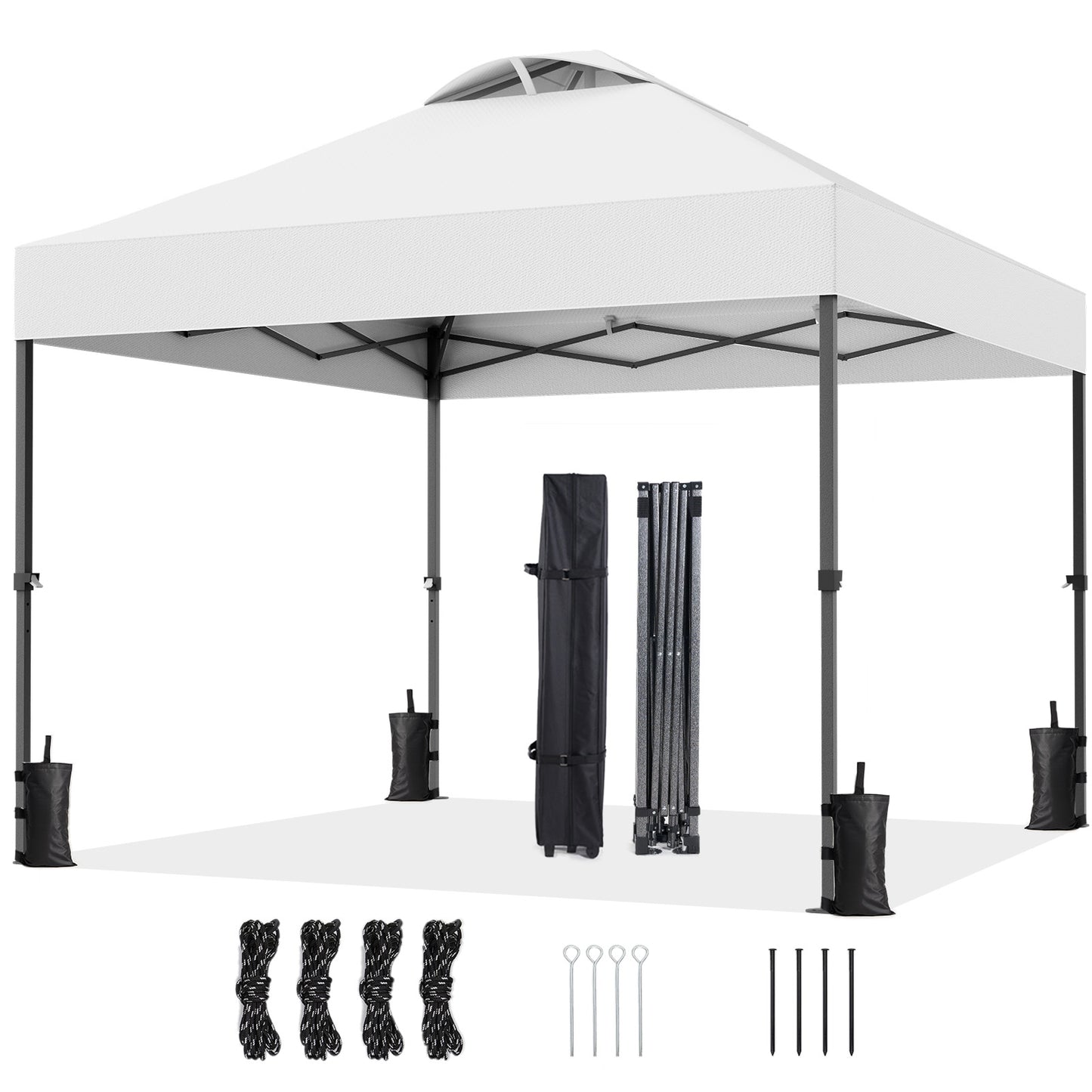 CHITOOMA 10 x 10ft Pop up Canopy Tent, Instant Outdoor Shelter Easy Portable Straight Leg Canopy Tent, White