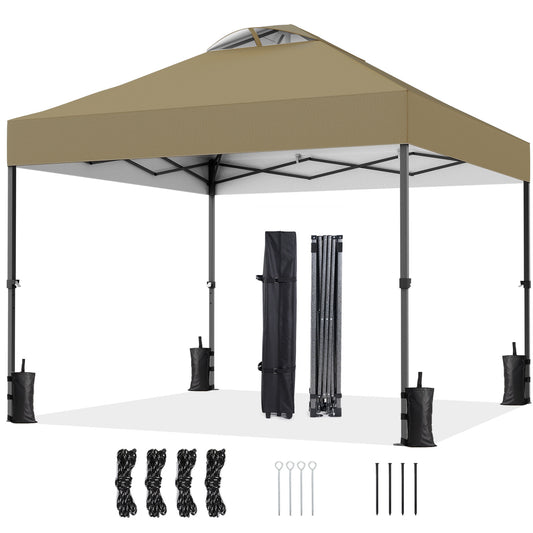 CHITOOMA 10 x 10ft Pop up Canopy Tent, Instant Outdoor Shelter Easy Portable Straight Leg Canopy Tent, Khaki