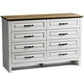 Farmhouse 8 Drawer Horizontal Dresser for Bedroom, Modern Chest of Drawers Wood Storage Cabinet for Living Room, Hallway, Entryway, Nursery Room, White & Brown