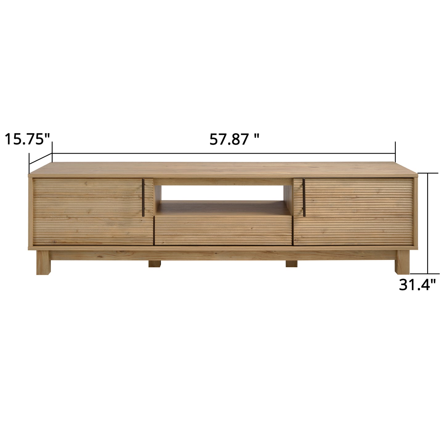 Mid-Century Modern TV Stand for 65″ TVs, Wood TV Console with Reeded 2-Door for Living Room, Nature