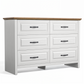 Farmhouse 6 Drawer Dresser for Bedroom, 47.2" Wide Double Dresser with Large Drawers, Wooden Chest of Drawers for Living Room, Hallway, Entryway, Nursery Room, White & Brown