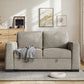 CHITOOMA 60'' Linen Pull Out Sofa Bed Convertible Sleeper Couch with Charging Port, Upholstered Sectional Sofa with 2 Pillows, Reclining Sofas for Living Room, Beige