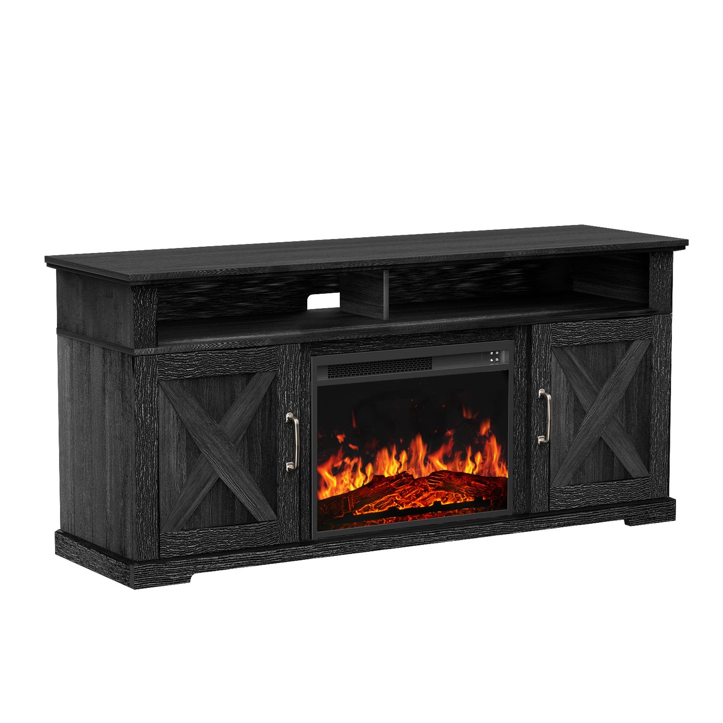 Electric Fireplace TV Stand for TVs up to 65", Farmhouse Entertainment Center with Fireplace, Black