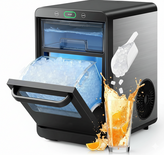 Philergo Nugget Ice Maker Countertop, 44Lbs/24H, Self-Cleaning Pellet Ice Machine with Ice Scoop and Basket, 10-15 Minute Ice Making for Home/Kitchen/Office, Black