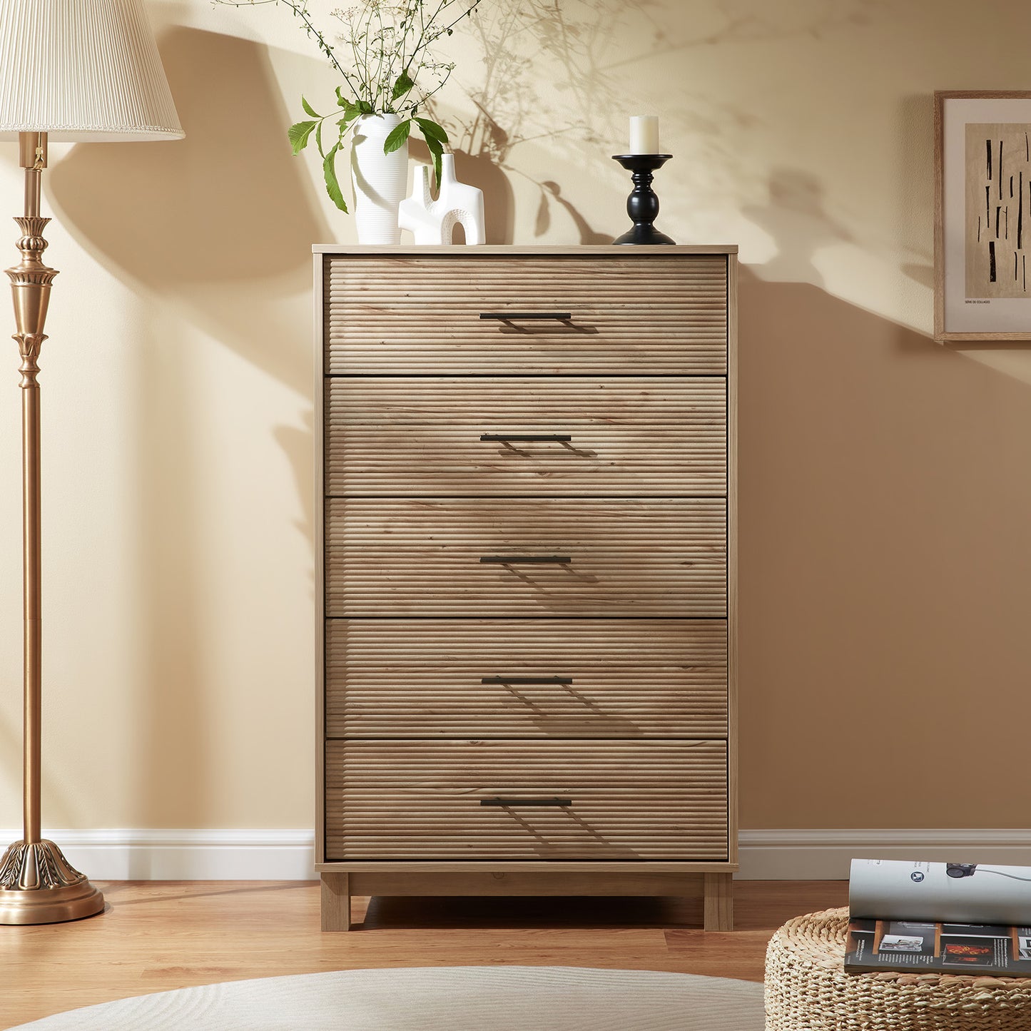 CHITOOMA 5 Drawer Dresser for Bedroom Modern Storage Tower for Closet, Hallway, Entryway, Nursery Room