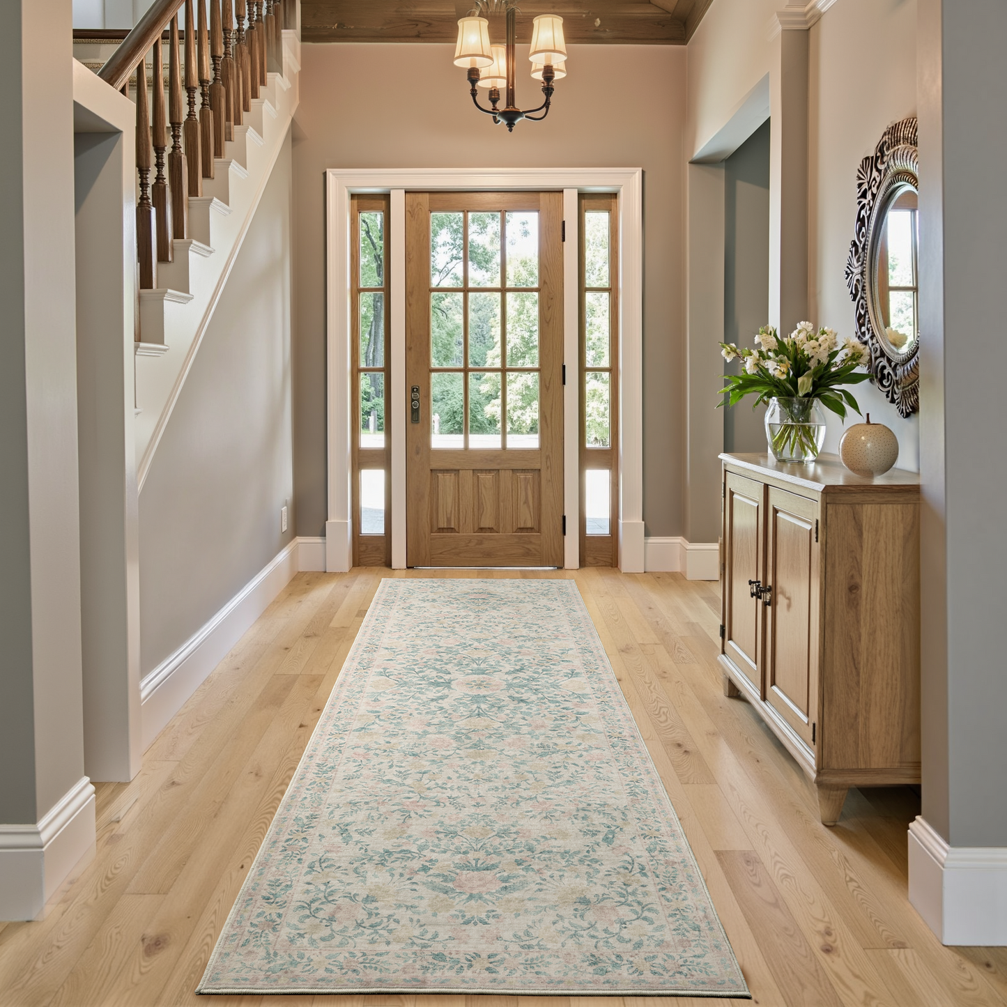 2.6'x8' Boho Runner Rug for Hallway, Machine Washable Stain Resistant Non-Shed Carpet, Runner Rug with Non-Slip Backing for Kitchen, Entryway, Bedroom, Laundry, Bathroom