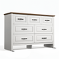 Farmhouse 7 Drawer Double Dresser for Bedroom, 47.2"W Contemporary Wood Chest of Drawer Storage Cabinet for Living Room, Hallway, Entryway, Nursery Room, White & Brown