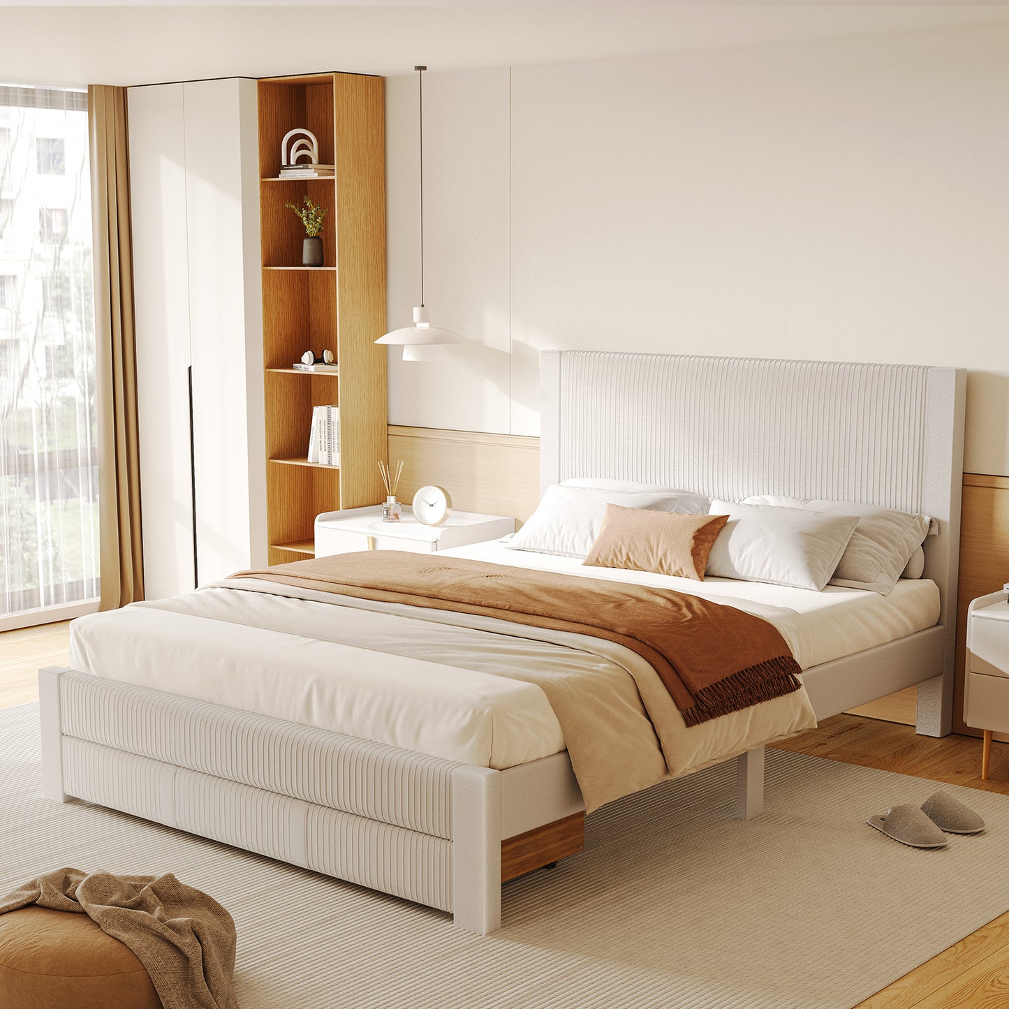 CHITOOMA Queen Bed Frame with Headboard, Velvet Upholstered Platform Bed Frame Queen Size with Storage Drawers, No Box Spring Needed, Heavy Duty, White