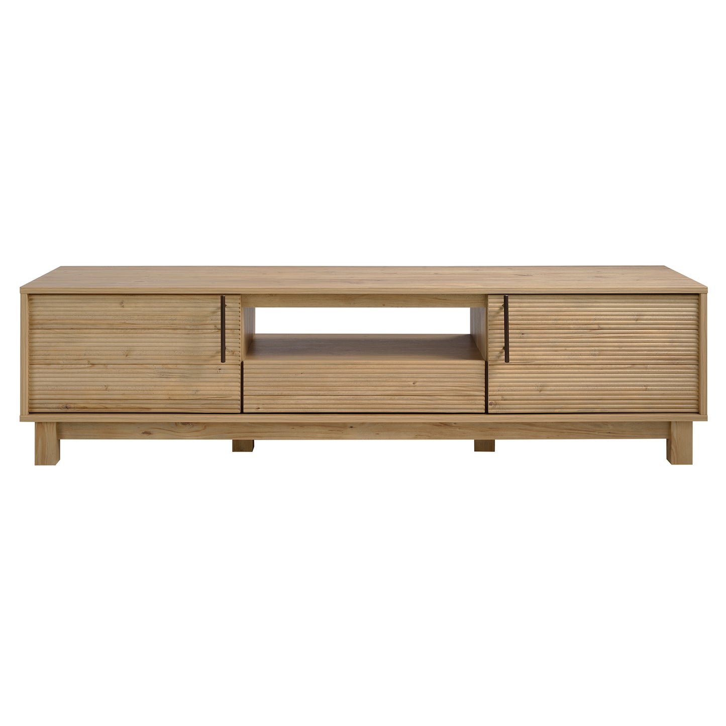 Mid-Century Modern TV Stand for 65″ TVs, Wood TV Console with Reeded 2-Door for Living Room, Nature