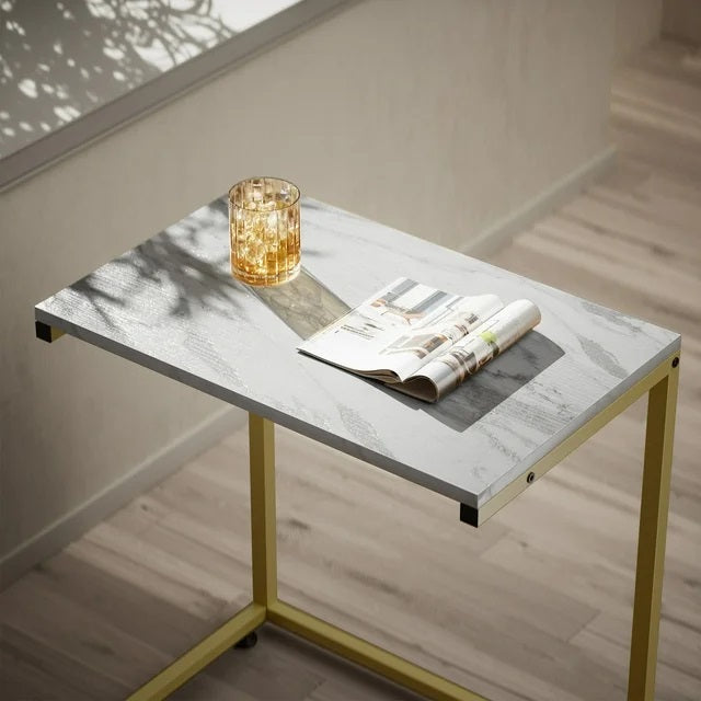 C-Shaped End Table Sofa Side Table for Couch Slide Under, White