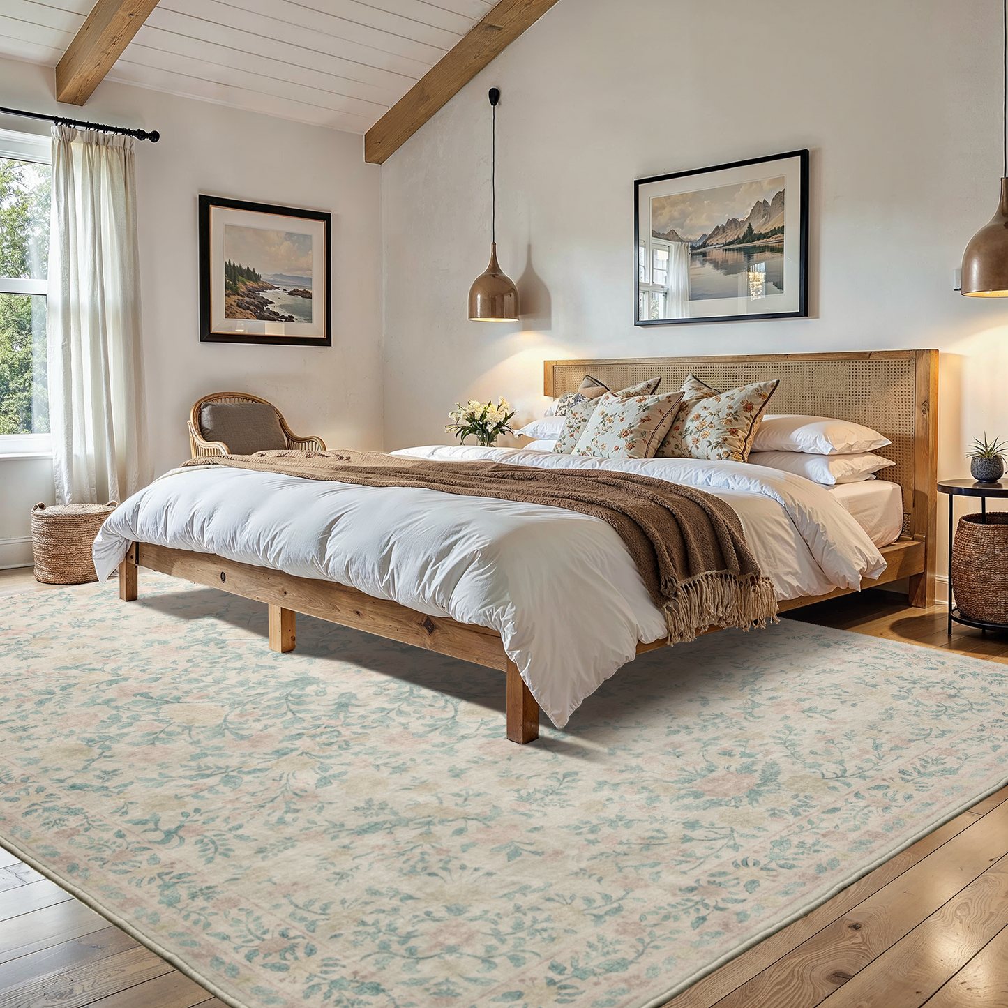 6'x9' Boho Area Rugs for Living Room, Machine Washable Stain Resistant Non-Shed Carpet, Area Rug with Non-Slip Backing for Bedroom, Dining Room, Dorm, Office