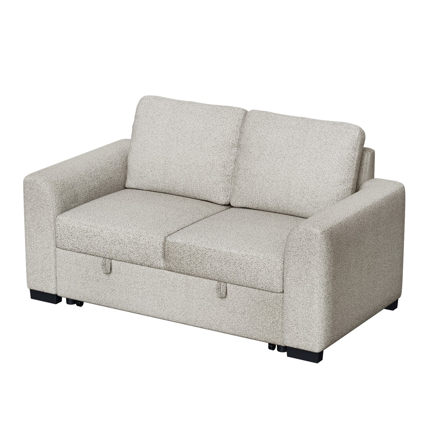 CHITOOMA 60'' Pull Out Sofa Bed Convertible Sleeper Couch with Charging Port, Upholstered Sectional Sofa with 2 Pillows, Reclining Sofas for Living Room, Beige