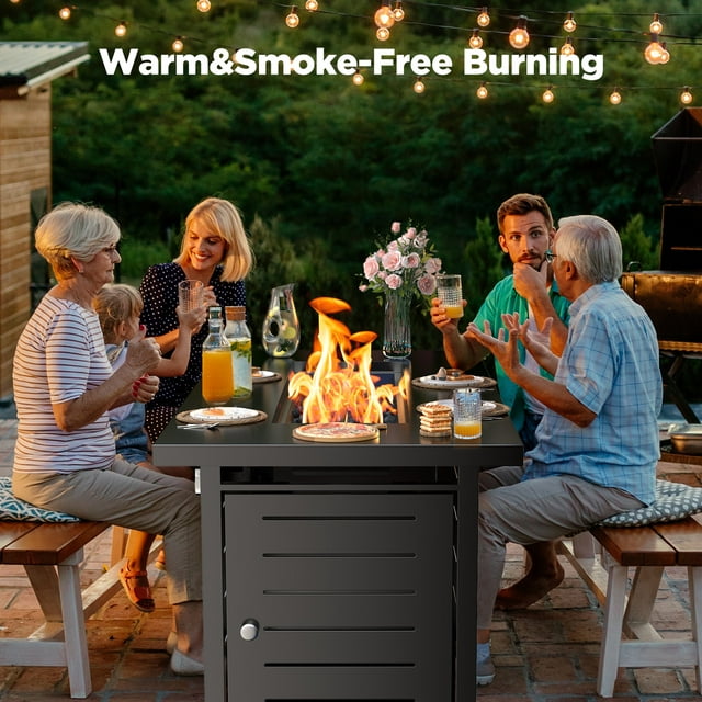 43" Propane Fire Pits for Outside 60,000 BTU Gas Fire Pit Table for Outside with Lid , Glass Beads, Cup Holders, Hanging Shelf & Nylon Cover, Rectangle
