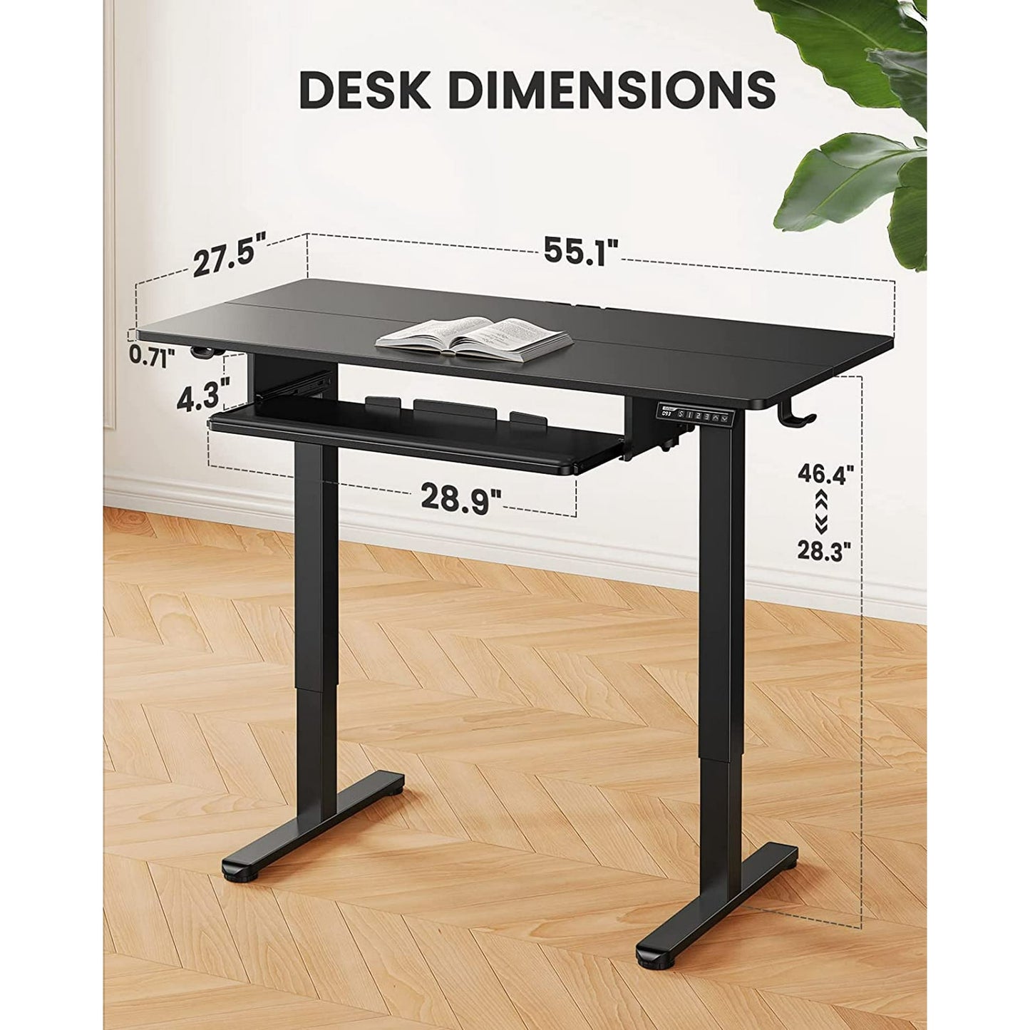 Electric Standing Desk with Keyboard Tray, Adjustable Height Sit Stand Up Desk, Home Office Desk Computer Workstation 55x28 Inches, Black