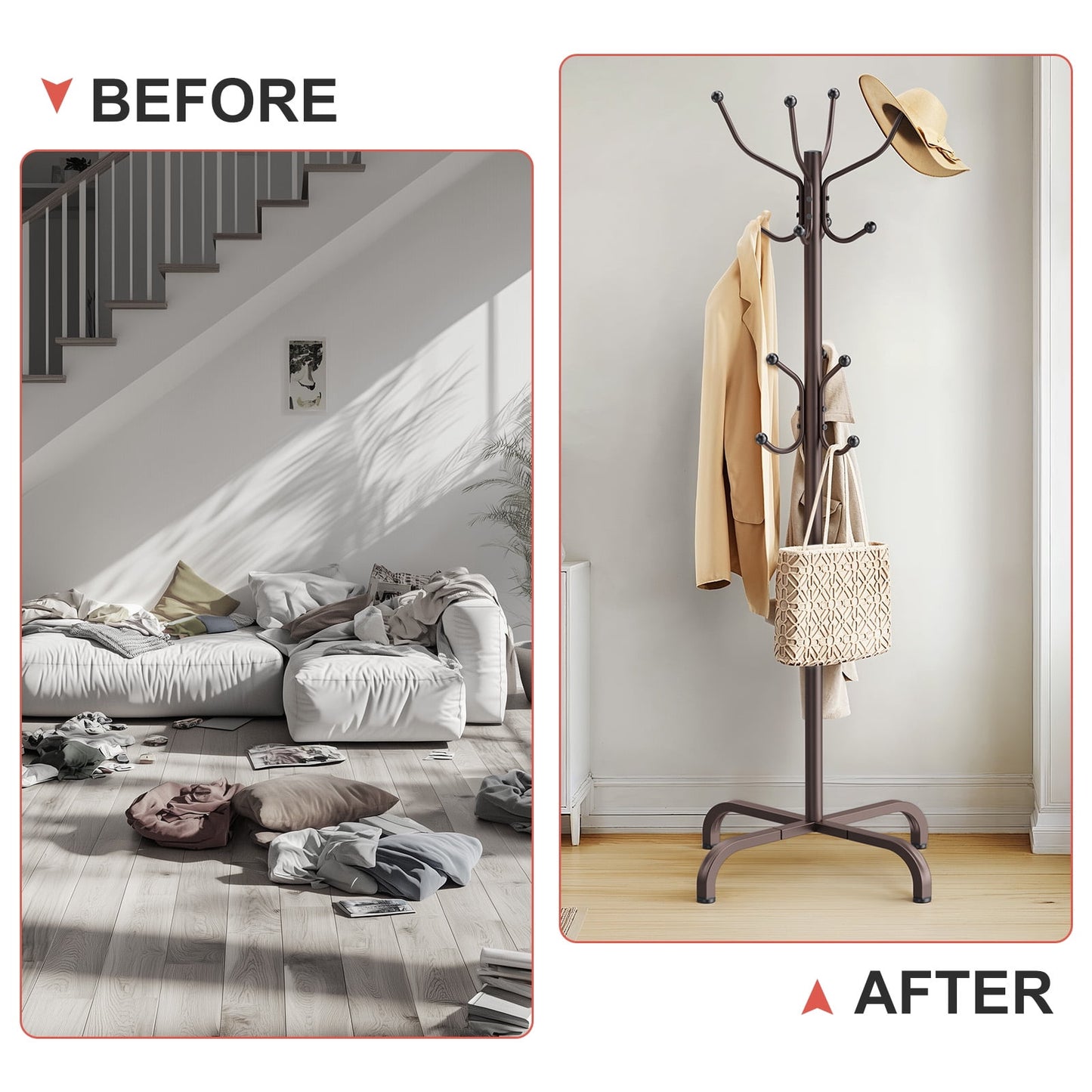 CHITOOMA 14 Hooks Coat Rack Stand Metal Storage Rack Freestanding Hat Clothing Display Stand, Bronze
