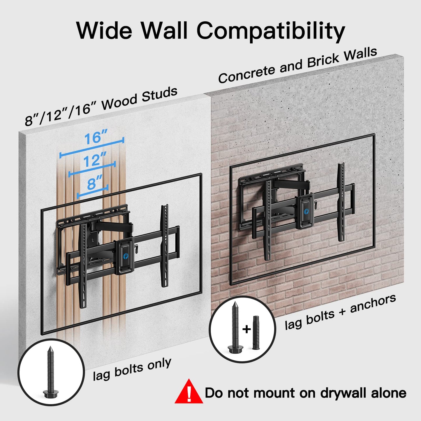 PERLESMITH Full Motion TV Wall Mount Bracket for 37-75" TVs with Swivel & Dual Articulating Extension Arms, Hold up to 100 lbs, Max 600x400mm