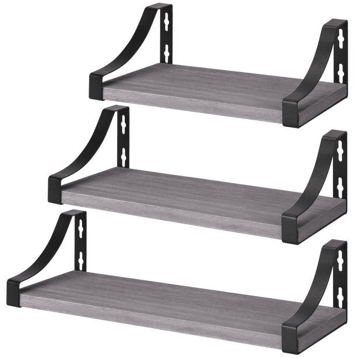 Set of 3 Wall Mounted Floating Shelves Wood Rustic Storage Shelves for Bedroom, Bathroom, Living Room(Gray)