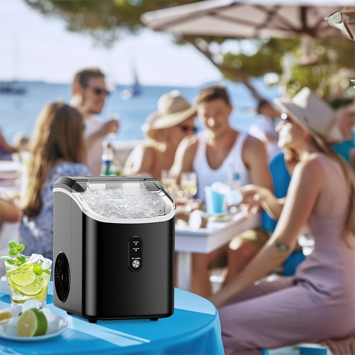 Philergo Nugget Countertop Ice Maker, Chewable Pellet Ice Machine with Self-Cleaning for Home Kitchen, 34lbs/24Hrs, Black