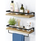 2 Pack Wall Decor Wood Rustic Floating Shelves, Storage Shelves with Towel Bar for Bathroom, Kitchen, Bedroom, Living Room, Brown