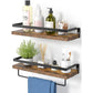 2 Pack Wall Decor Wood Rustic Floating Shelves, Storage Shelves with Towel Bar for Bathroom, Kitchen, Bedroom, Living Room