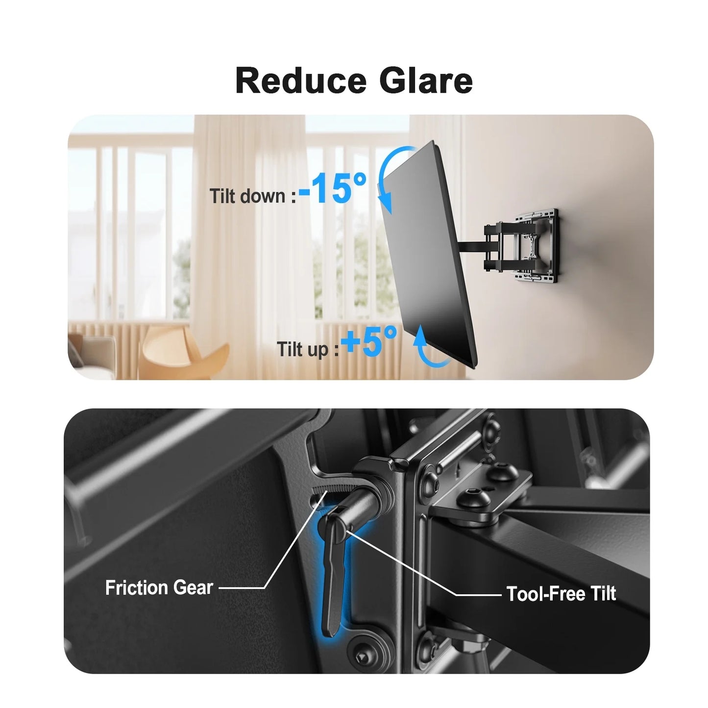 MountFTV Full Motion TV Wall Mount Bracket for 40–82 Inch Flat Curved TVs, 12″/16″ Wood Studs, Max 600 x 400mm, Holds up to 110lbs