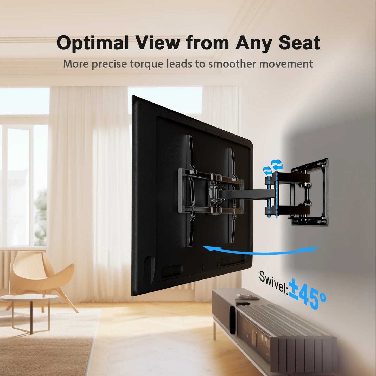 MountFTV Full Motion TV Wall Mount Bracket for 40–82 Inch Flat Curved TVs, 12″/16″ Wood Studs, Max 600 x 400mm, Holds up to 110lbs