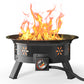 24 inch Portable Fire Pits with Grill for Outside 58000 BTU Gas Fire Bowl with Foldable Legs & Lid & Carry Kit & Lava Rock Stone