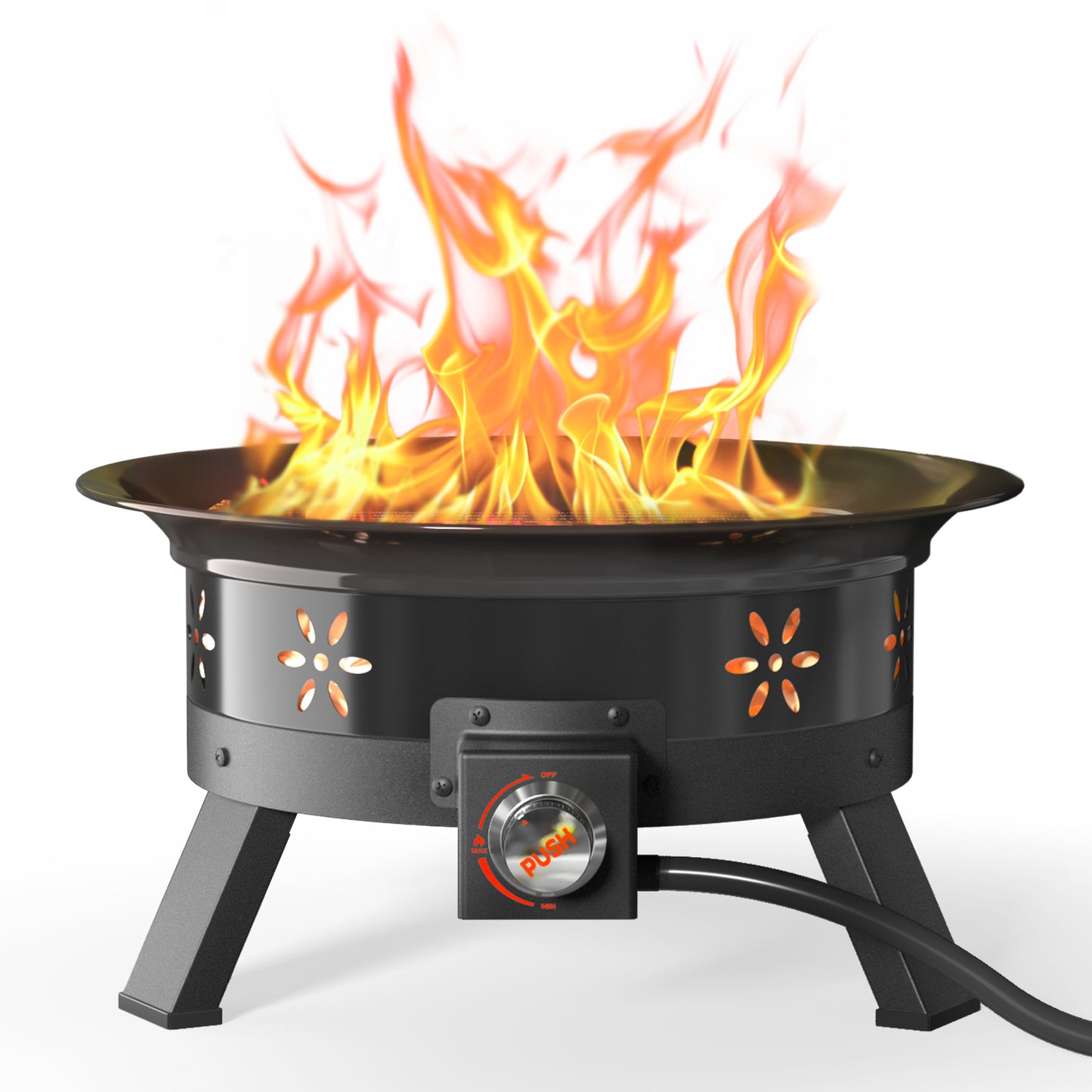 24 inch Portable Fire Pits with Grill for Outside 58000 BTU Gas Fire Bowl with Foldable Legs & Lid & Carry Kit & Lava Rock Stone
