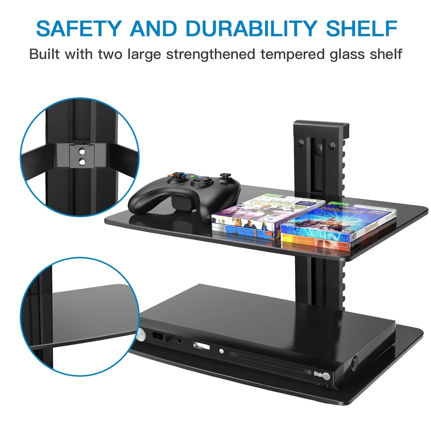 Floating AV Shelf Double Wall Mount Shelf - Holds up to 17.6lbs - DVD DVR Component Shelf - Perfect for Xbox, Projector, Wifi Router, Game Console and Cable Box