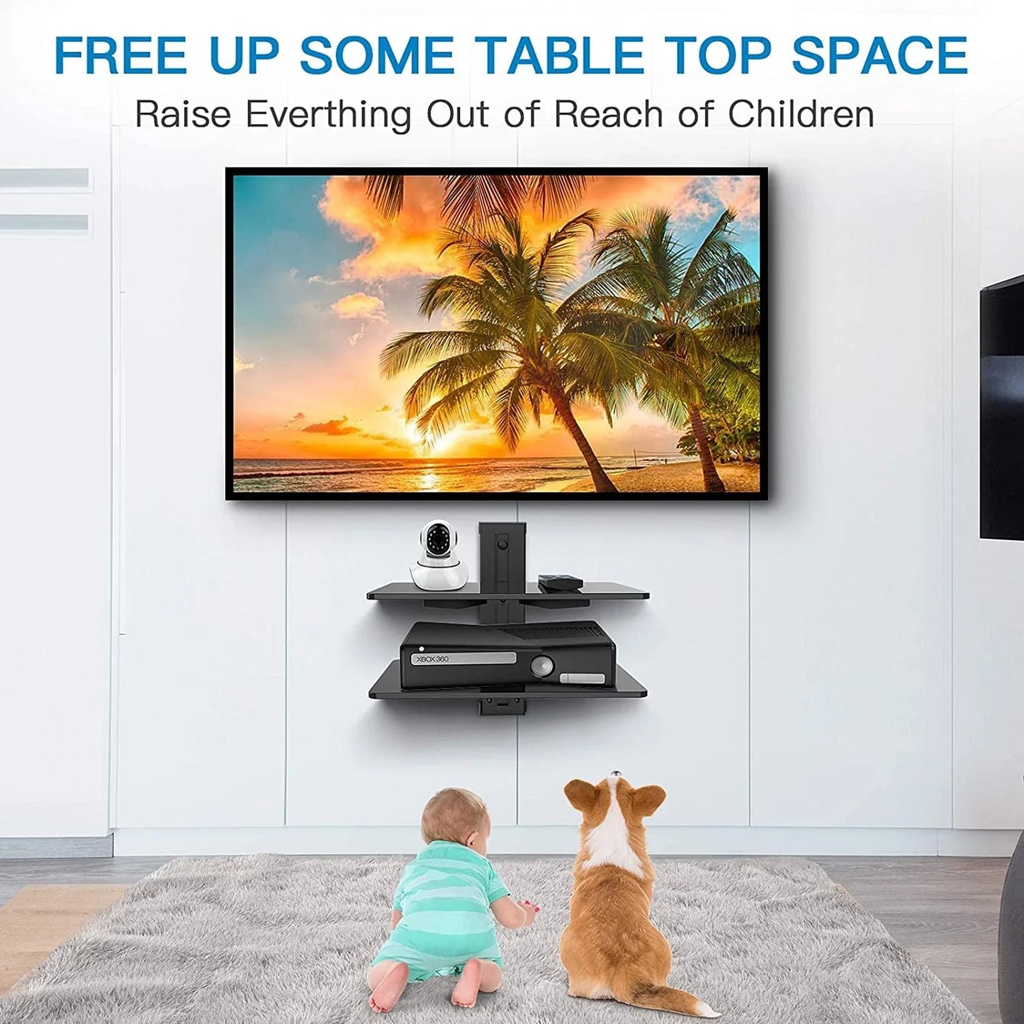 Floating AV Shelf Double Wall Mount Shelf - Holds up to 17.6lbs - DVD DVR Component Shelf - Perfect for Xbox, Projector, Wifi Router, Game Console and Cable Box