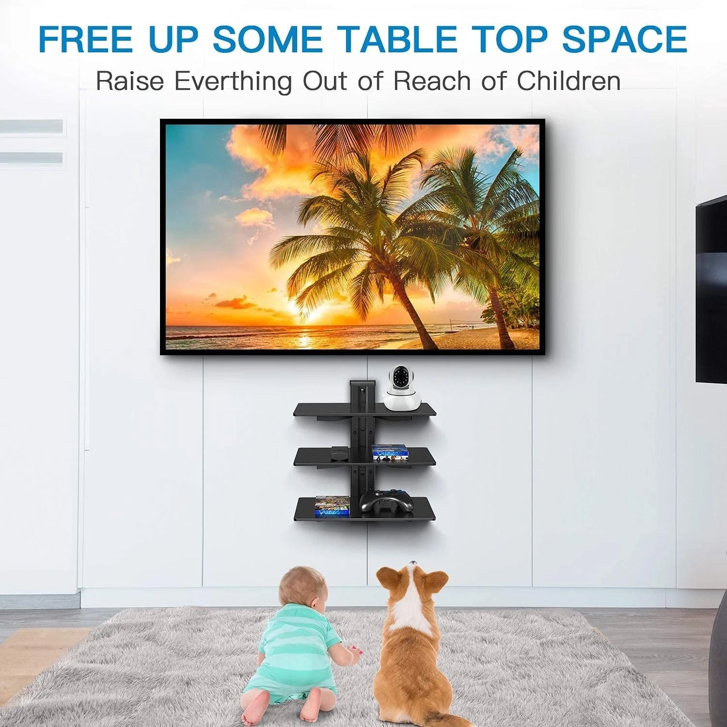 Floating AV Shelf Triple Wall Mount Shelf, Holds up to 17.6lbs DVD DVR Component Shel for Xbox, Projector, Wifi Router, Game Console and Cable Box