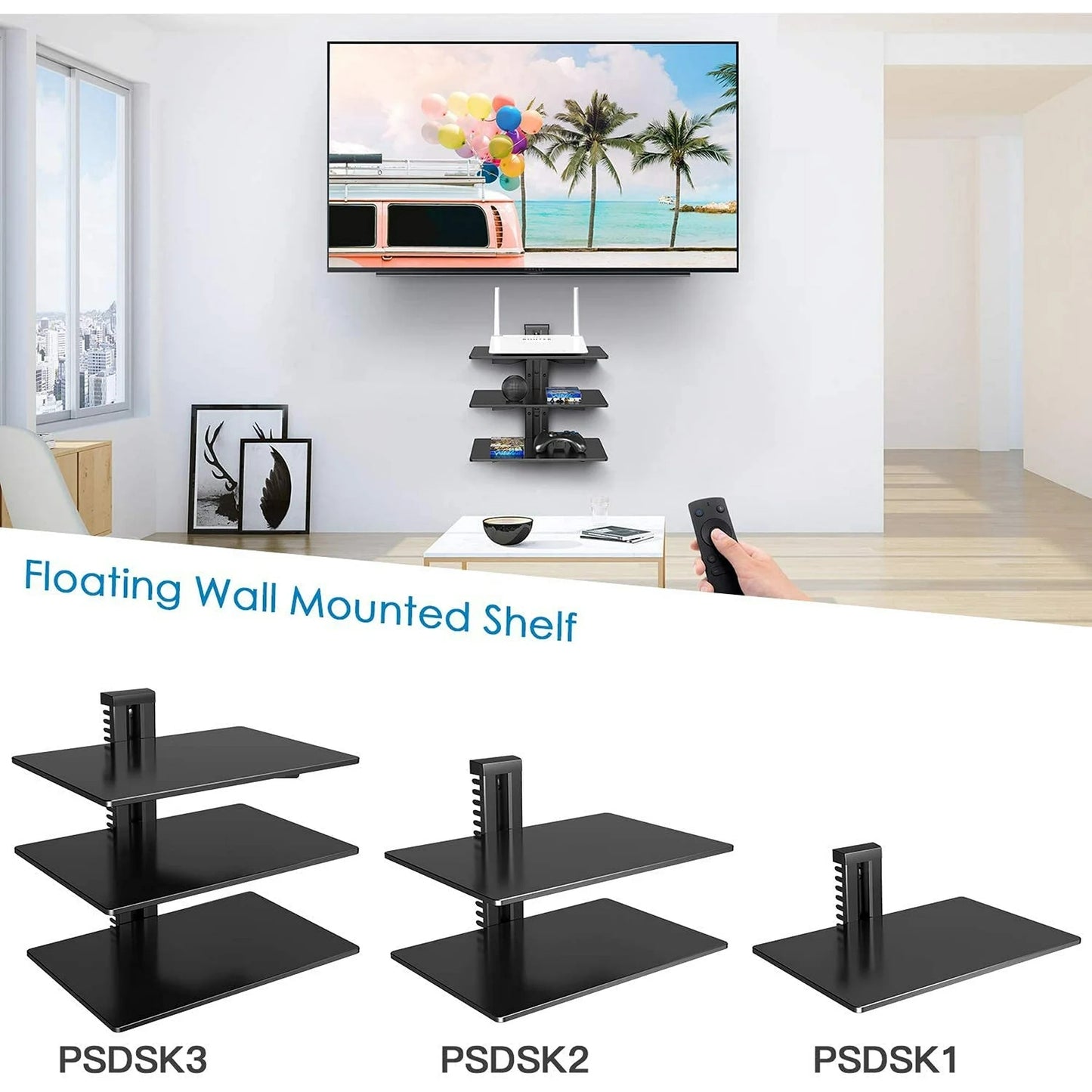 Floating AV Shelf Triple Wall Mount Shelf, Holds up to 17.6lbs DVD DVR Component Shel for Xbox, Projector, Wifi Router, Game Console and Cable Box