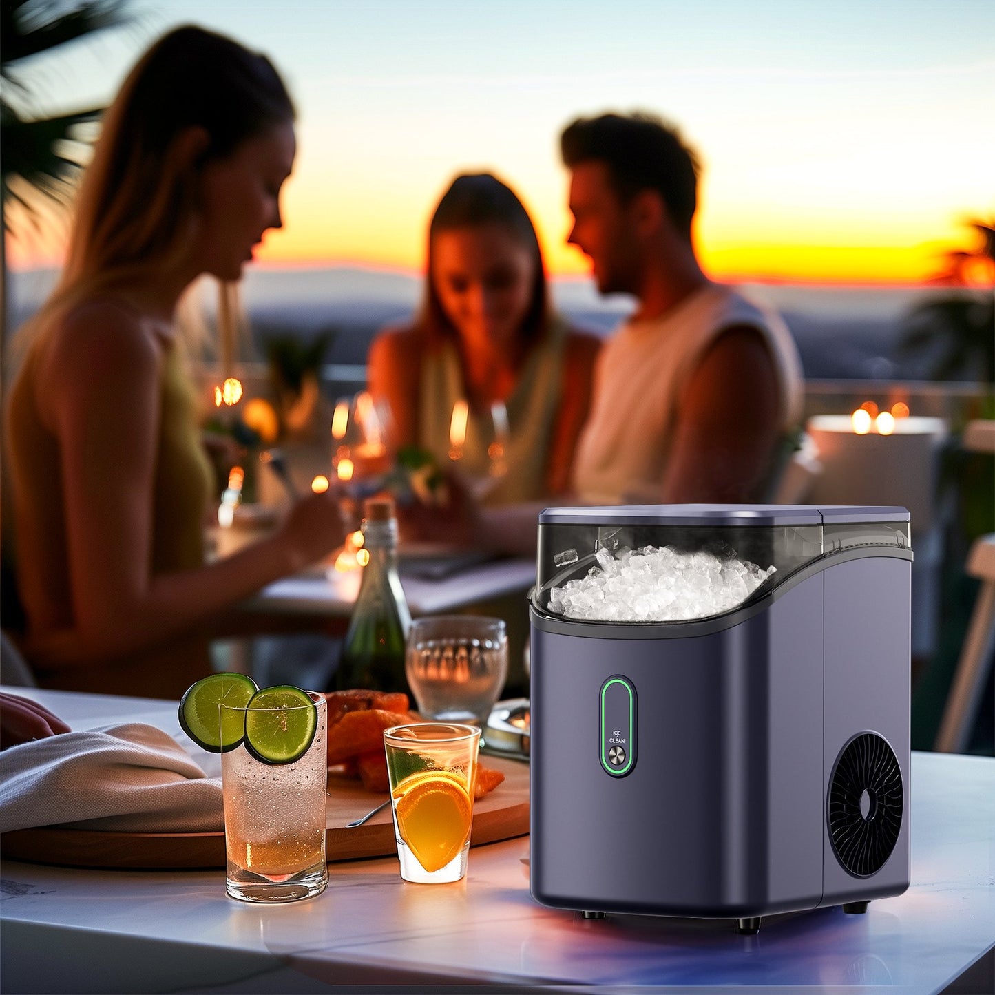 Philergo Nugget Ice Maker Countertop, Pebble Ice Maker with Soft Chewable Ice, 35 lbs/24 Hrs for Home, Kitchen, RV, Camping, Dark Blue