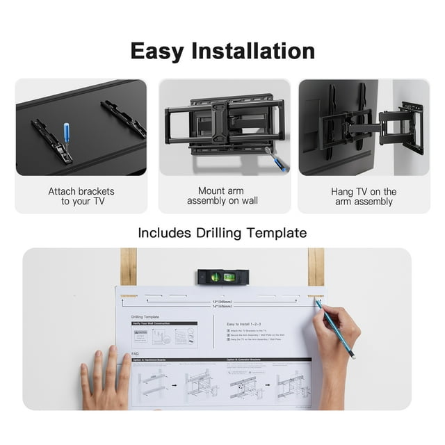 MountFTV Full Motion TV Wall Mount Bracket for 42-85 inches LED LCD OLED TVs,Max 600 x 400mm, Holds up to 132lbs