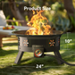 24 inch Portable Fire Pits with Grill for Outside 58000 BTU Gas Fire Bowl with Foldable Legs & Lid & Carry Kit & Lava Rock Stone