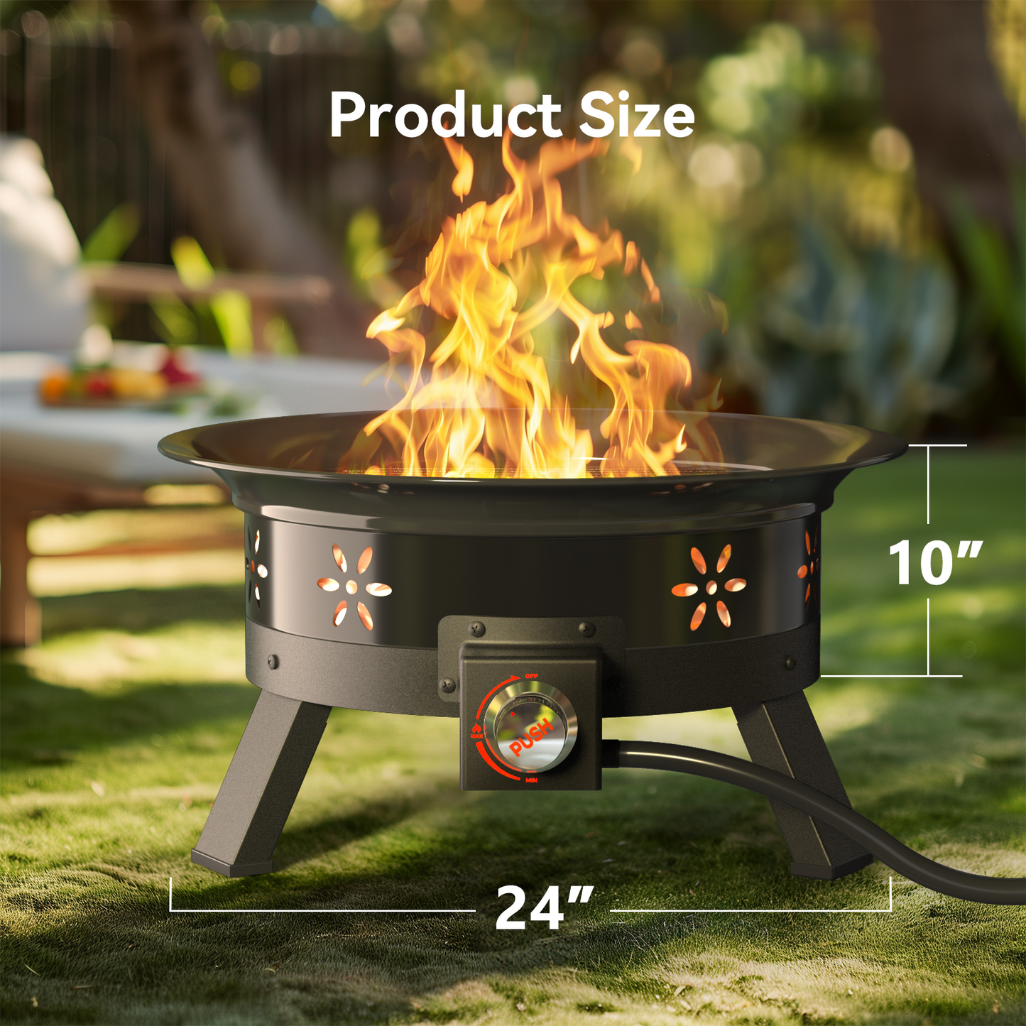 24 inch Portable Fire Pits with Grill for Outside 58000 BTU Gas Fire Bowl with Foldable Legs & Lid & Carry Kit & Lava Rock Stone