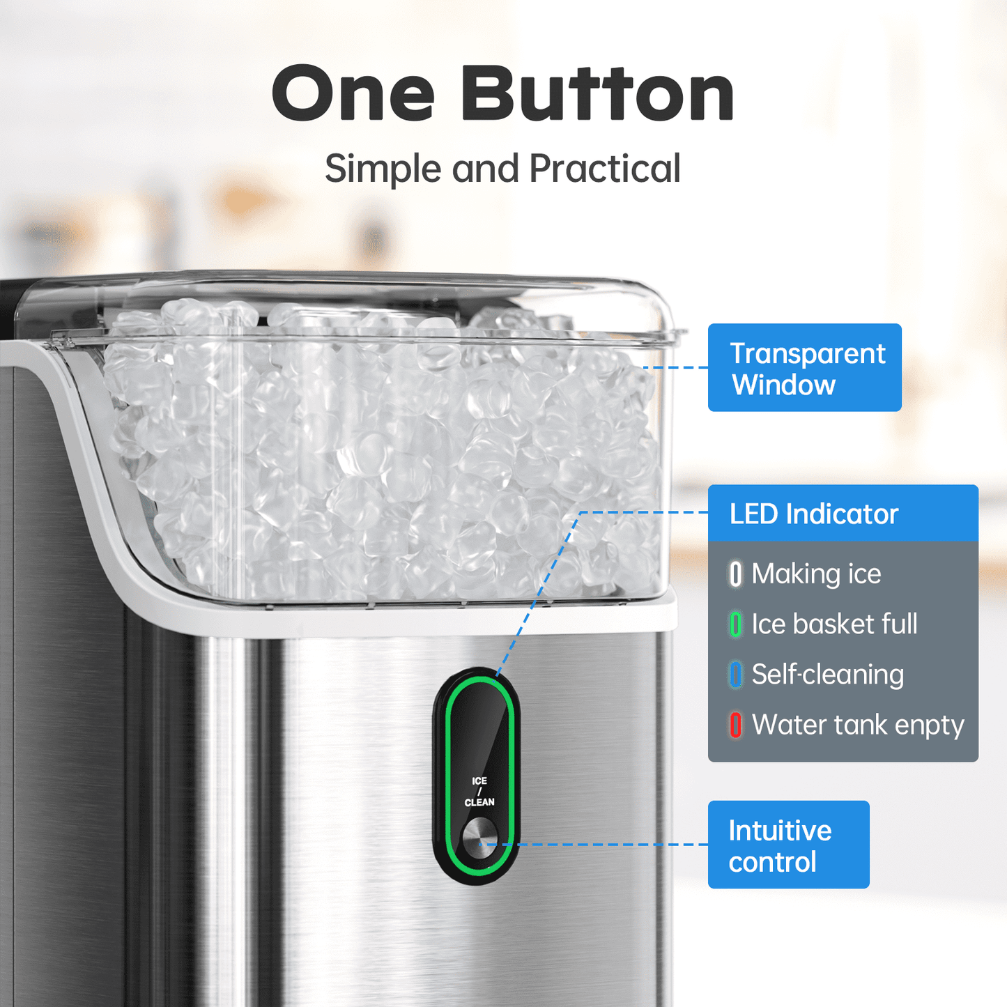 Philergo Nugget Ice Maker Countertop, Pebble Ice Maker Machine with Self-Cleaning, 34lbs/24hr, Soft Chewable Pellet Ice Maker for Home, Kitchen, Stainless Steel