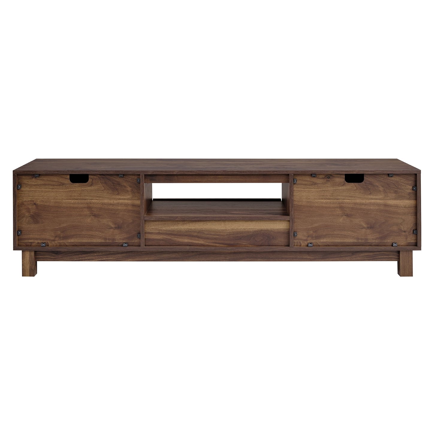 Mid-Century Modern Low Profile Entertainment TV Stand for 65/60/55 inch TV, Farmhouse Entertainment Center with 2 Fluted Door and Storage Living Room, Walnut