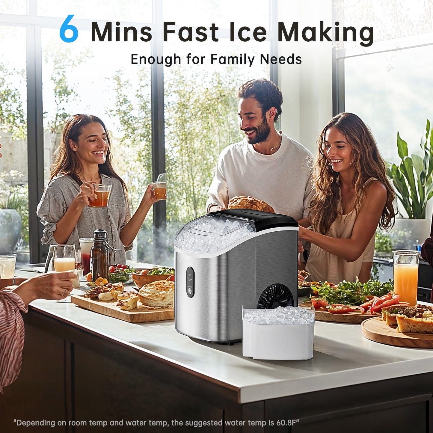 Philergo Nugget Ice Maker Countertop, 35lbs/24H with Self-Cleaning Function Pellet Ice Maker for Home, Kitchen, Office, Stainless Steel