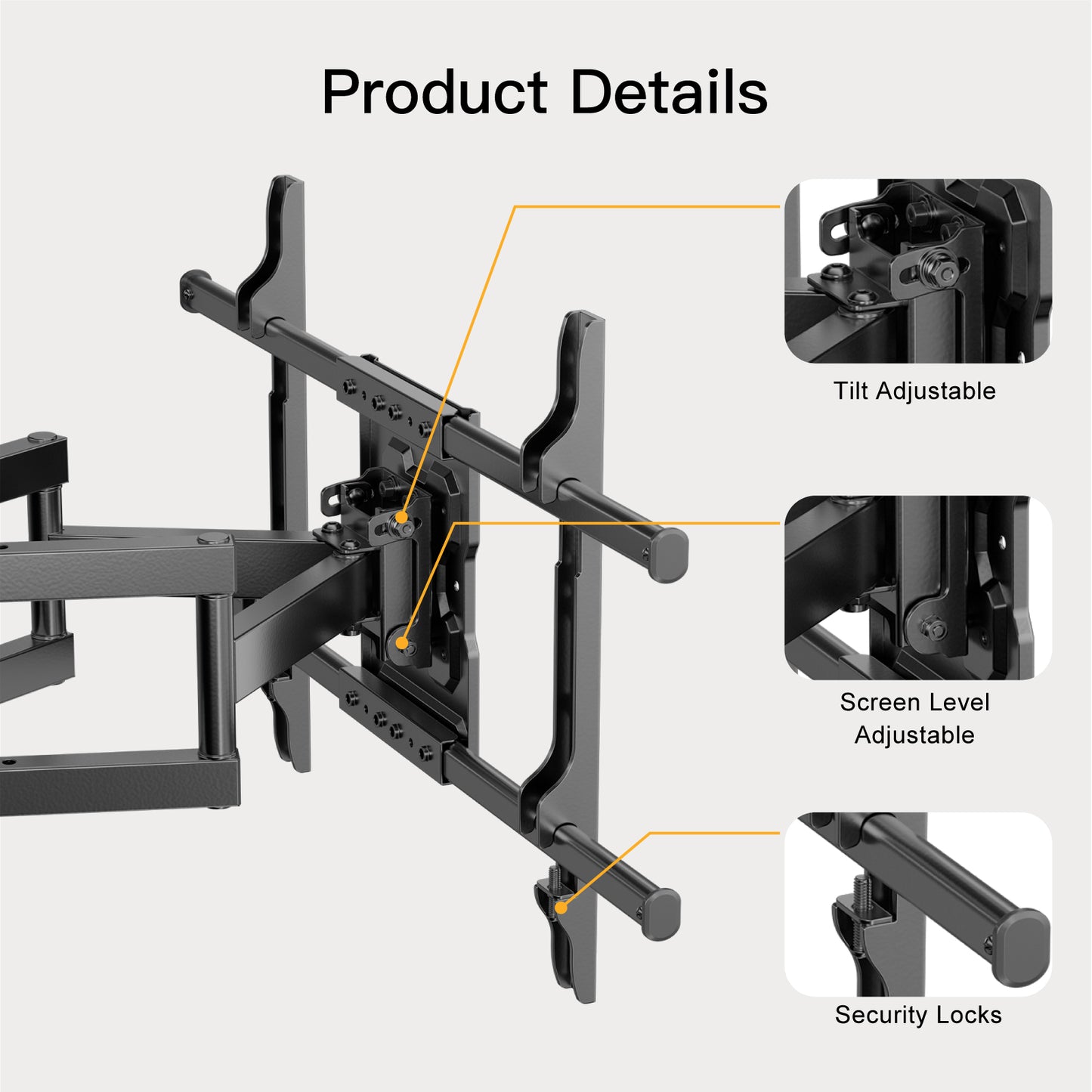 TV Wall Mount Full Motion for Most 37-75 Inch LED LCD OLED Flat Curved Screen, Wall Bracket TV Mount with Articulating Arms Swivel Tilt Leveling Holds up to 132lbs Max 600x400mm