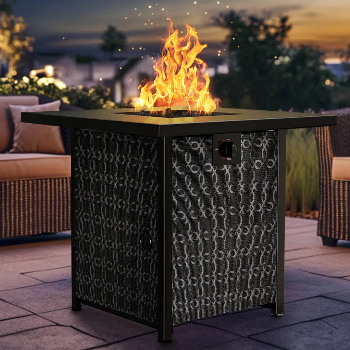 28" Gas Fire Pit Table for Outside 50000 BTU Propane Fire Pit with Lid and Lava Rocks